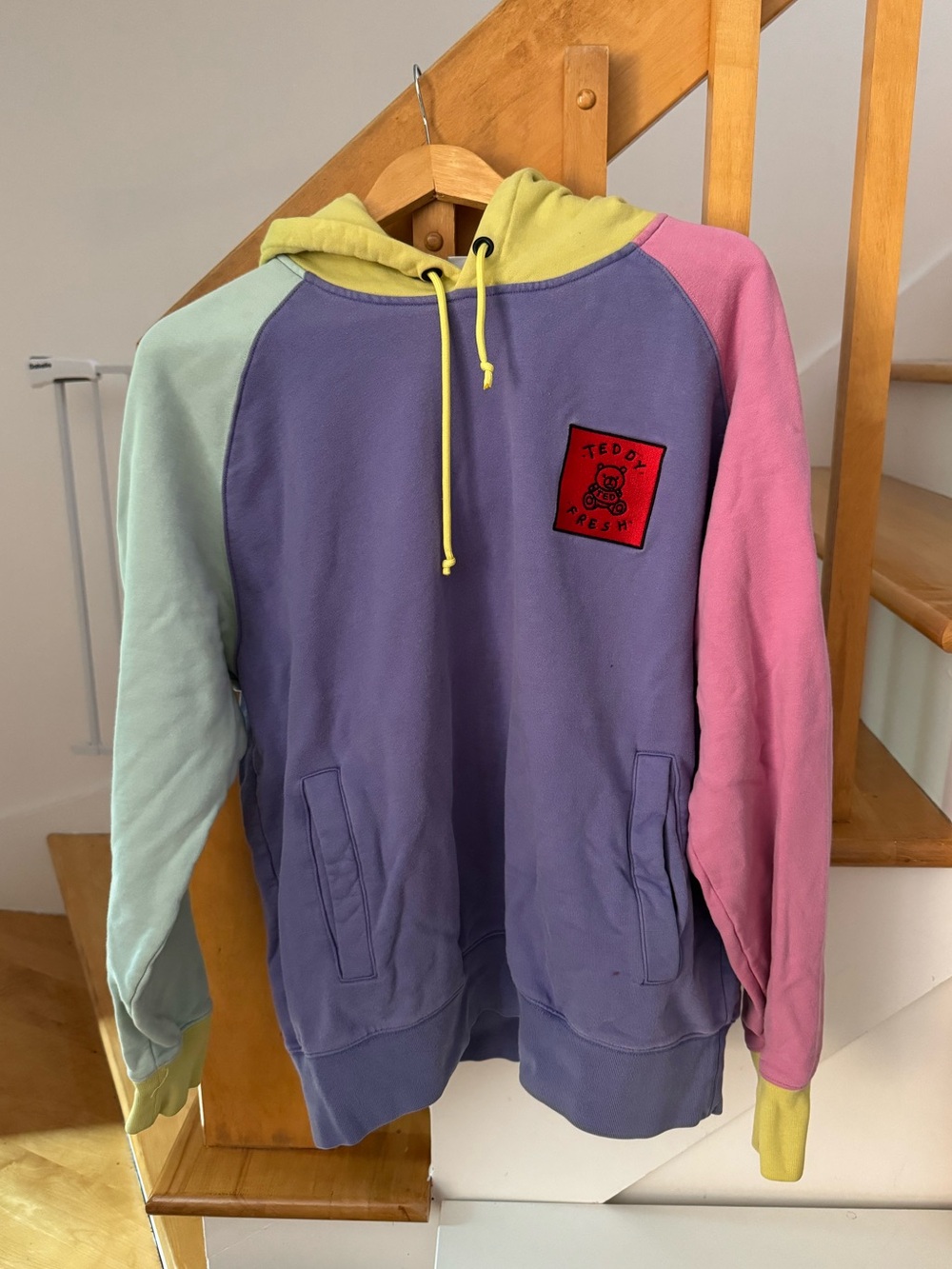 Teddy Fresh Large pastel colorblock hoodie in purple, pink, mint, yellow